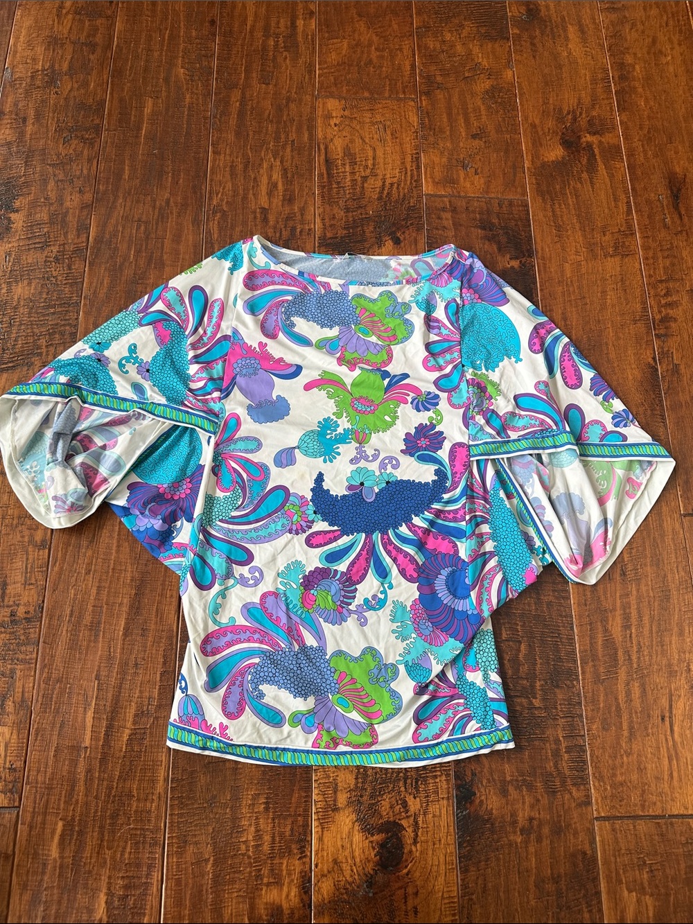 Trina Turk Multicolor Floral Paisley Flutter-Sleeve Swim Cover Up